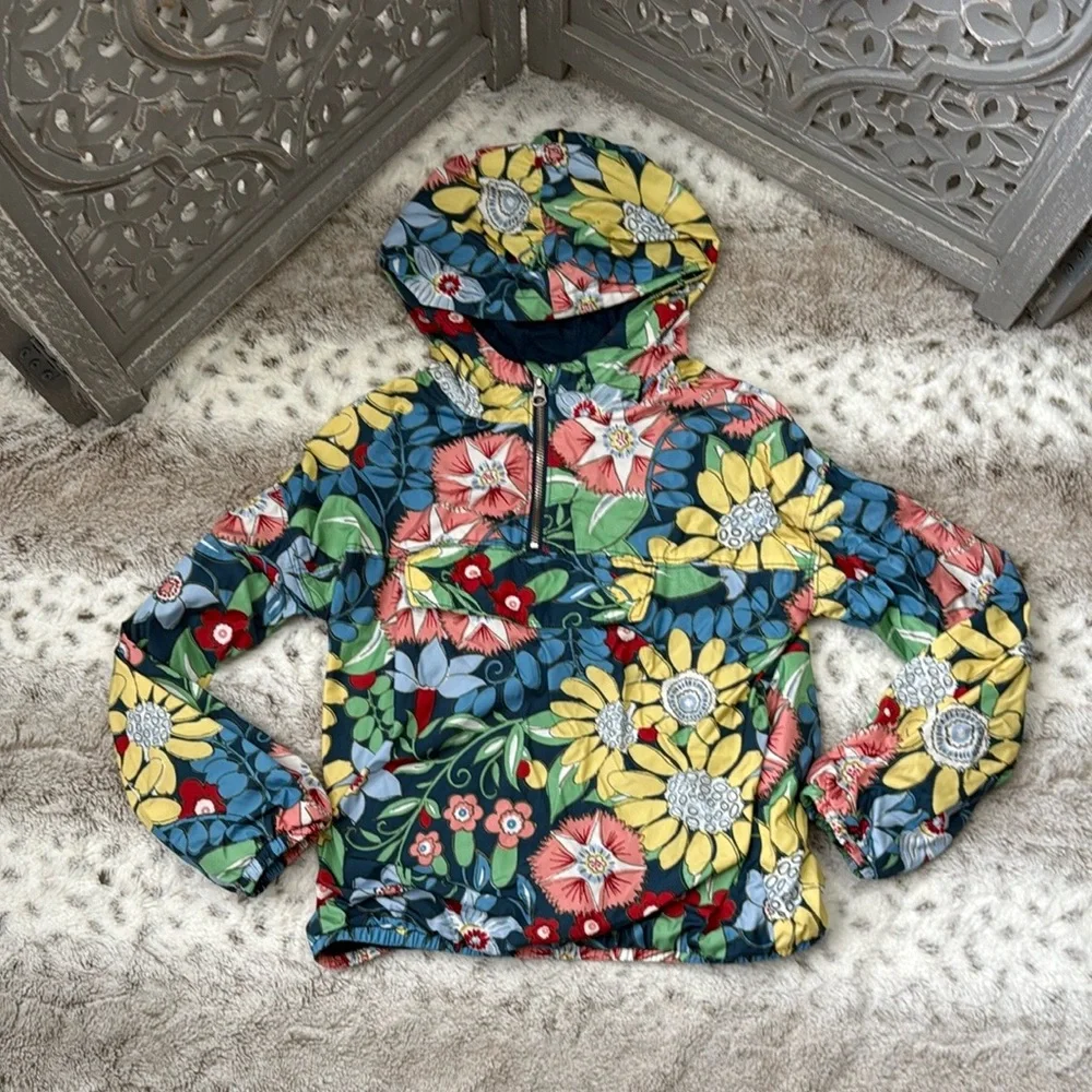 Gymboree raincoat girls medium pastel floral waterproof hoodie jacket school